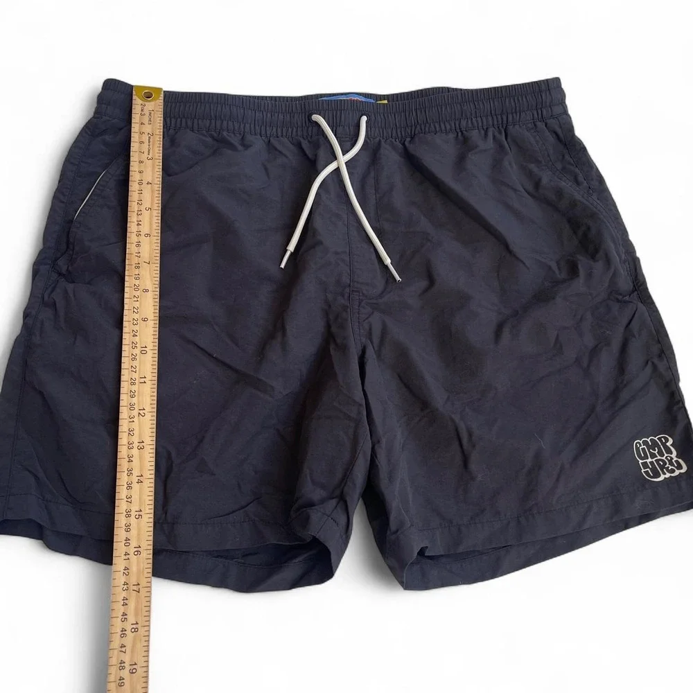 Empyre Mens Black Swim Shorts Trunks Logo Elastic Waist Large